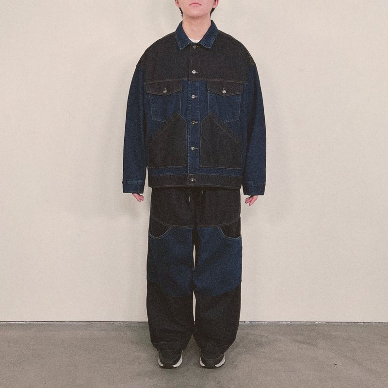 panel mix denim trucker jacket_blue