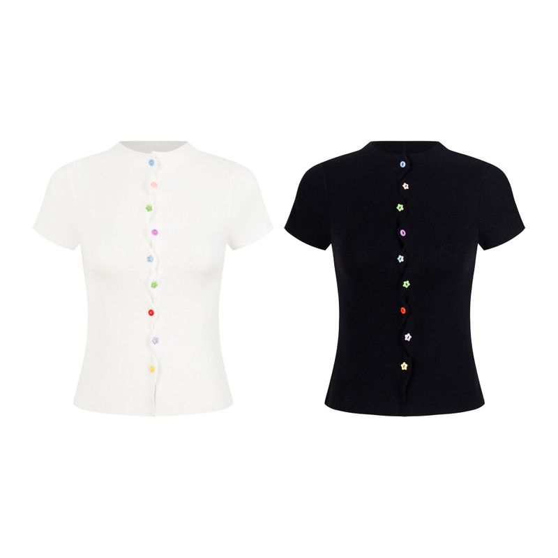 Vella Color Button Knit Top