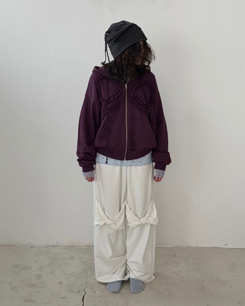 Ribbon Ruffle Hoddie Zip Up