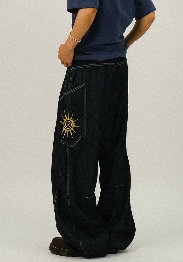 SEMIKAJI（セミカジ）の「DSサニー エンブロイダリー リネン デニム バンディング パンツ（パンツ）」