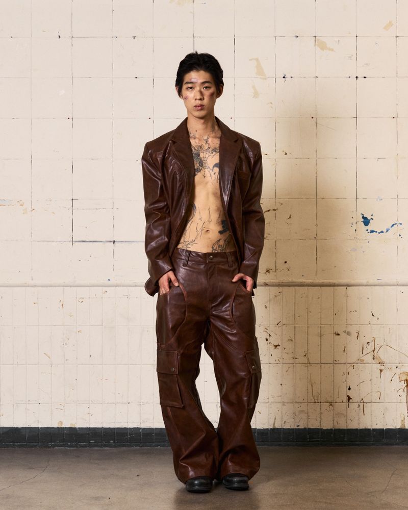 Circle Leather Blazer (Brown)