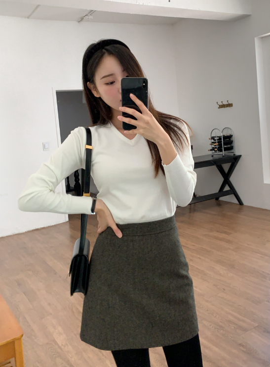 Standard Crop V-neck Knit (12color)