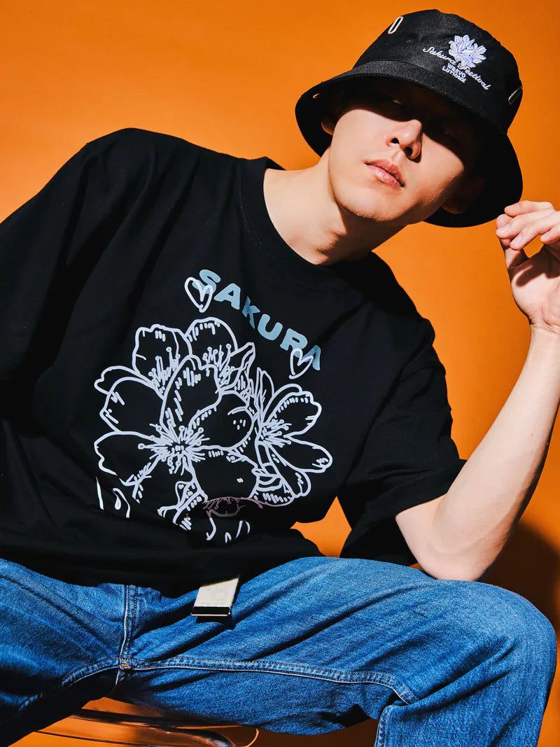 WREVOLUTIONX by WooLeeX（レボリューションエックス バイ ウーリーエックス）の「Sakura Floral Lines T-Shirt (Black)（Tops）」