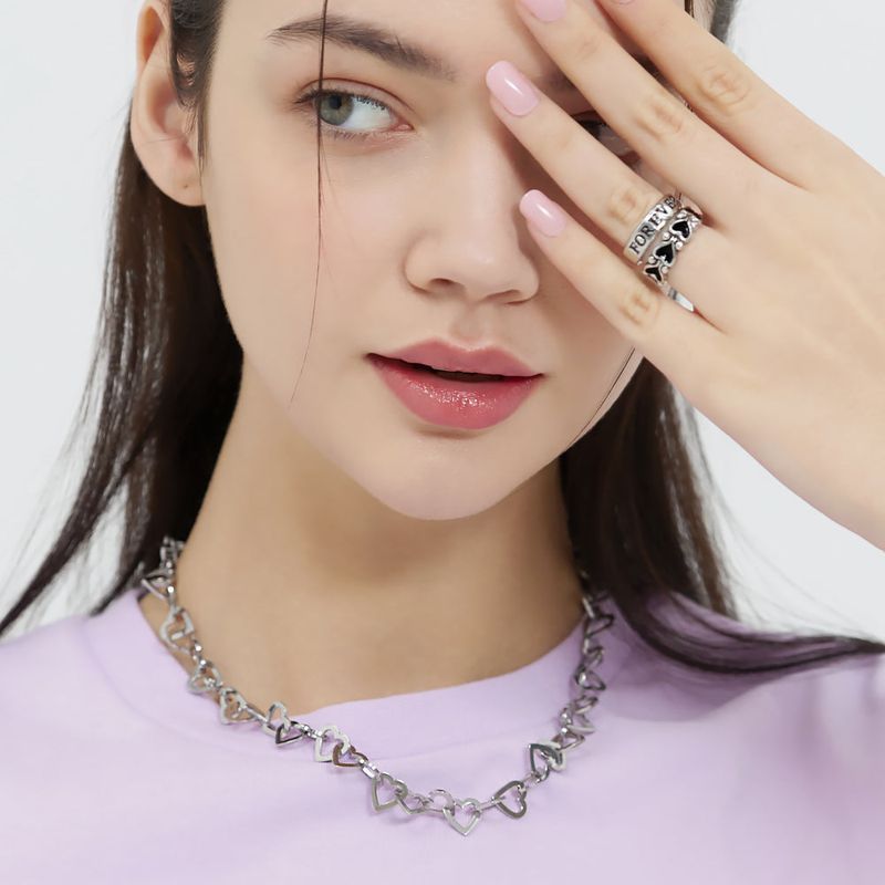 HIGHTEEN HEART RING CHAIN SURGICAL CHOKER NECKLACE