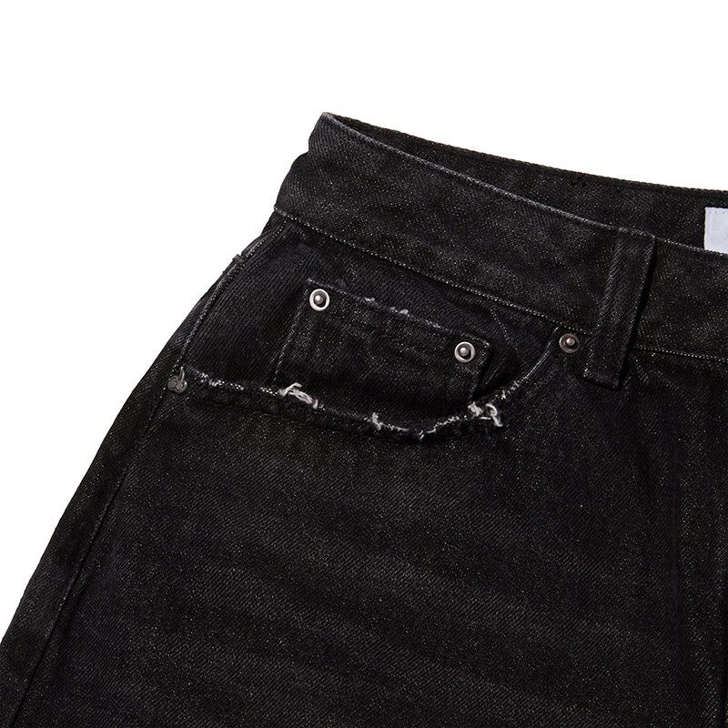 DAMAGE HALF DENIM PANTS [BLACK]