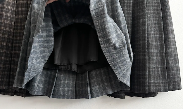 Bomi A-line pleated check midi skirt 