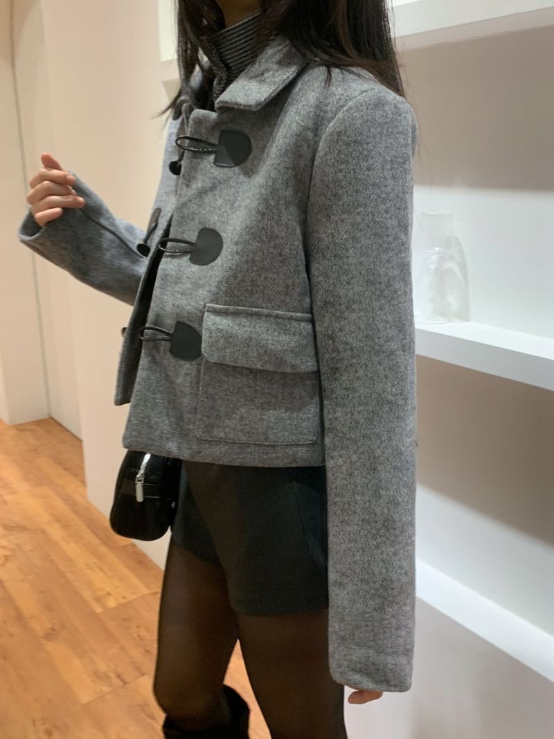 British Gray Duffel Button Quilted Crop Coat