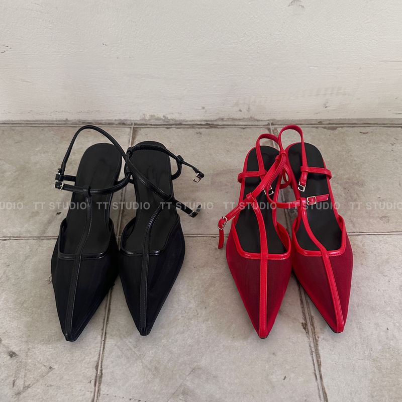 Mesh sling back heels