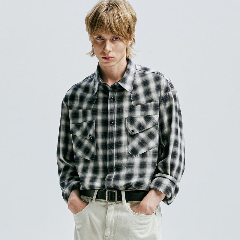 03s plaid western shirt black