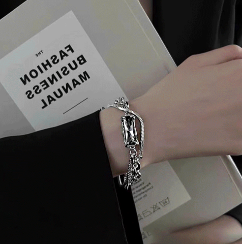 2TYPE [Ball Mix, Double Chain Mix] Layered Silver Bracelet