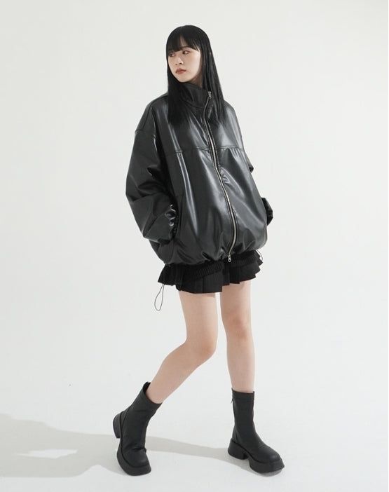 2Way Zip-up Balloon String Leather Jacket