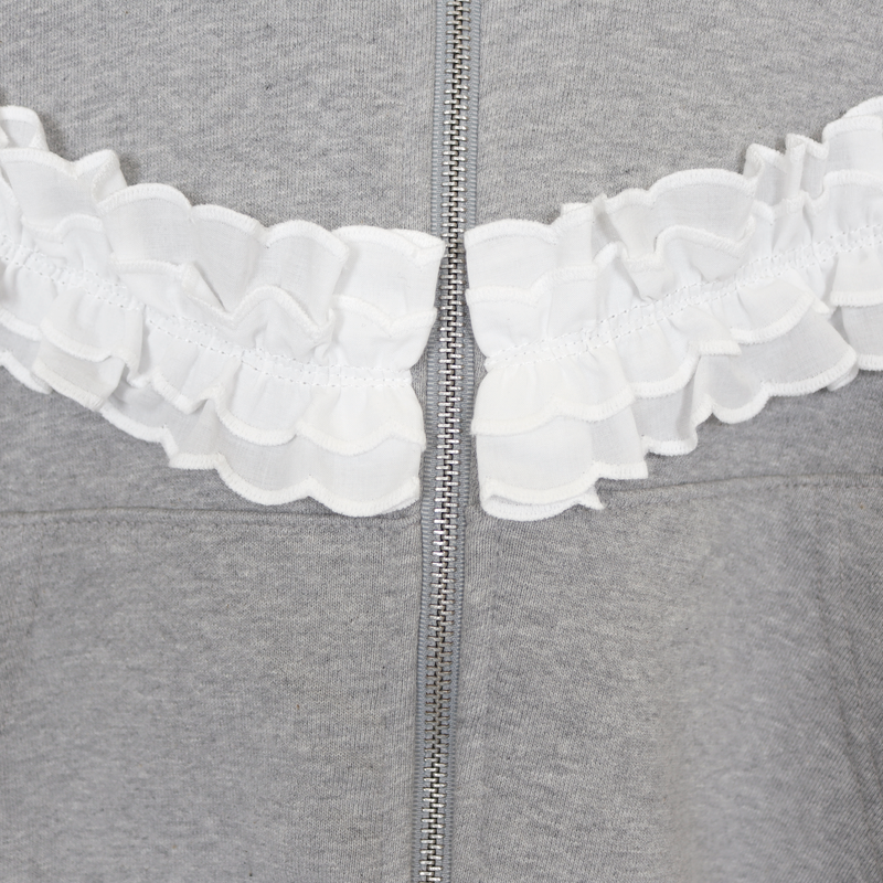 FRILL HOODED ZIP UP (2 COLORS)