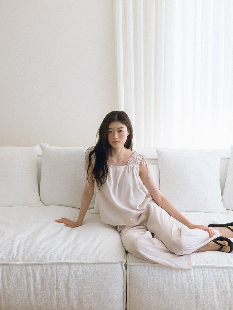 Strap Shirring Blouse - Cream