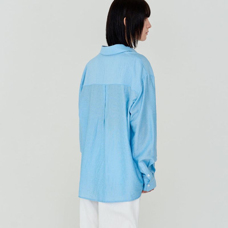 STRIPE OVER-FIT BUTTON SHIRT (SKY BLUE)