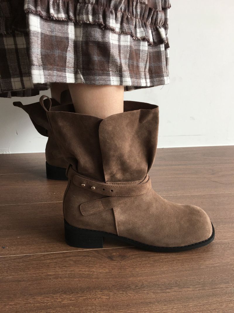 Studded Folding Suede Boots (2color)