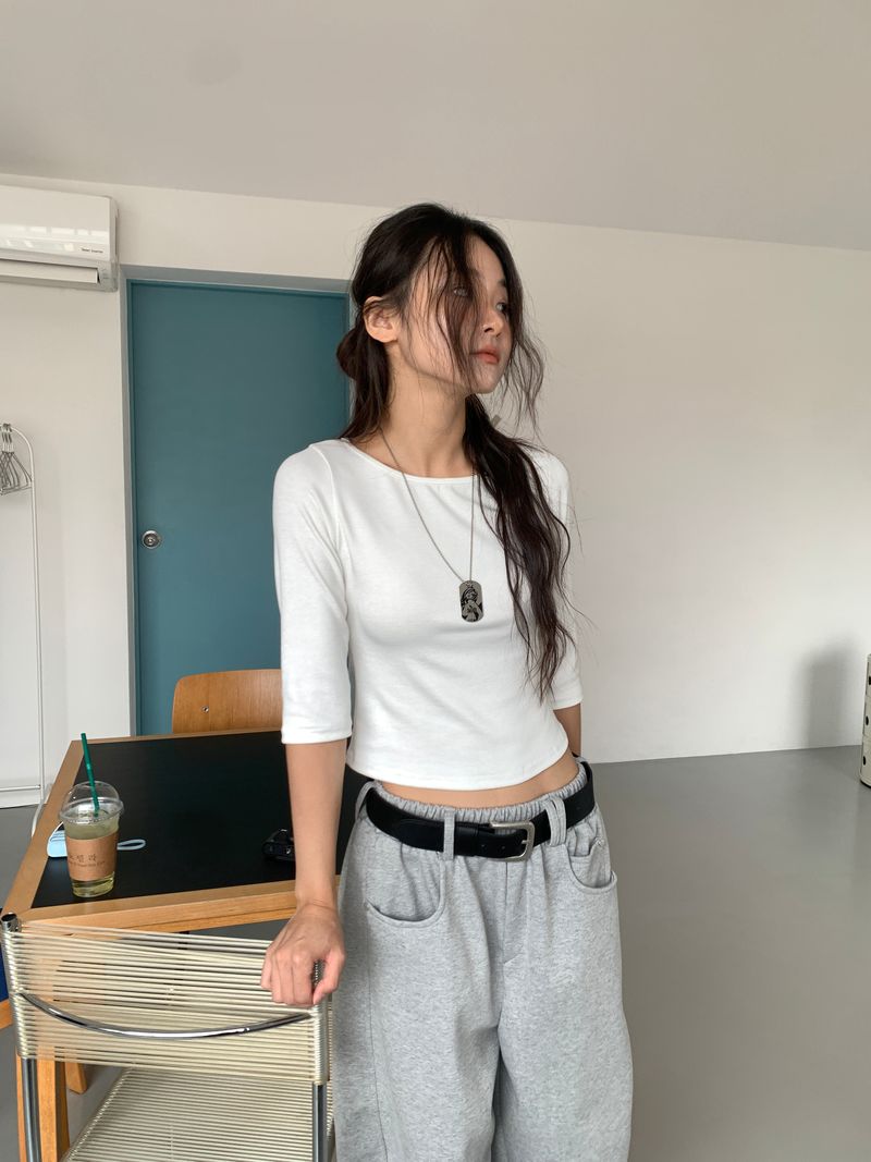 BOAT NECK MID SLEEVE TEE (4C)