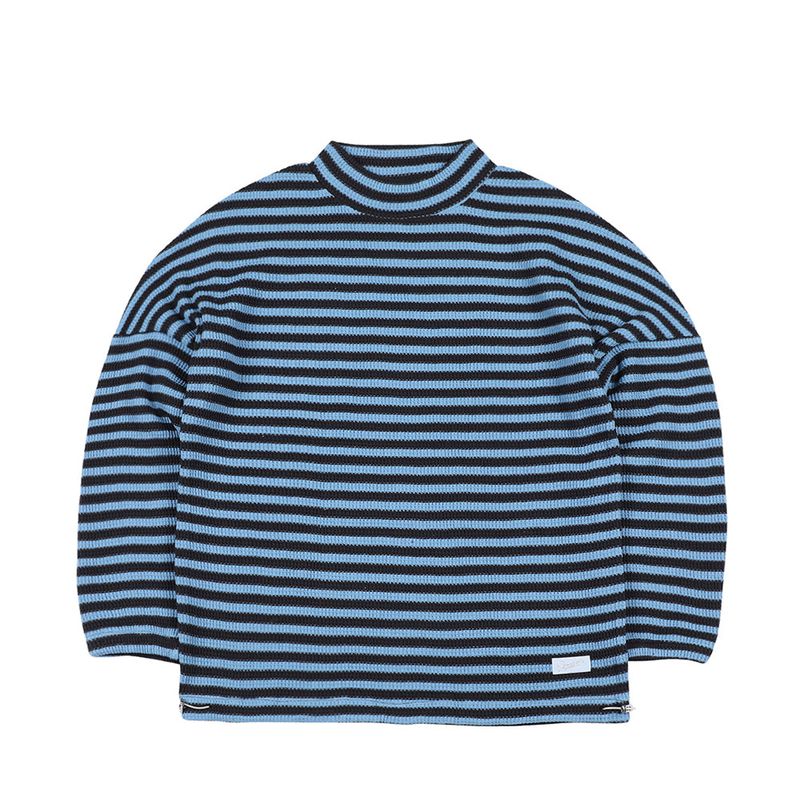 BSR2223FWPO027 STRIPE HIGH NECK PULLOVER BLUE