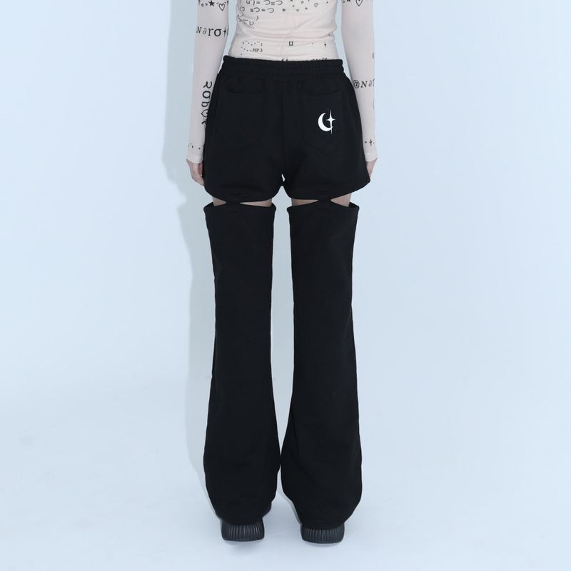 0 8 piercing cut out pants- BLACK