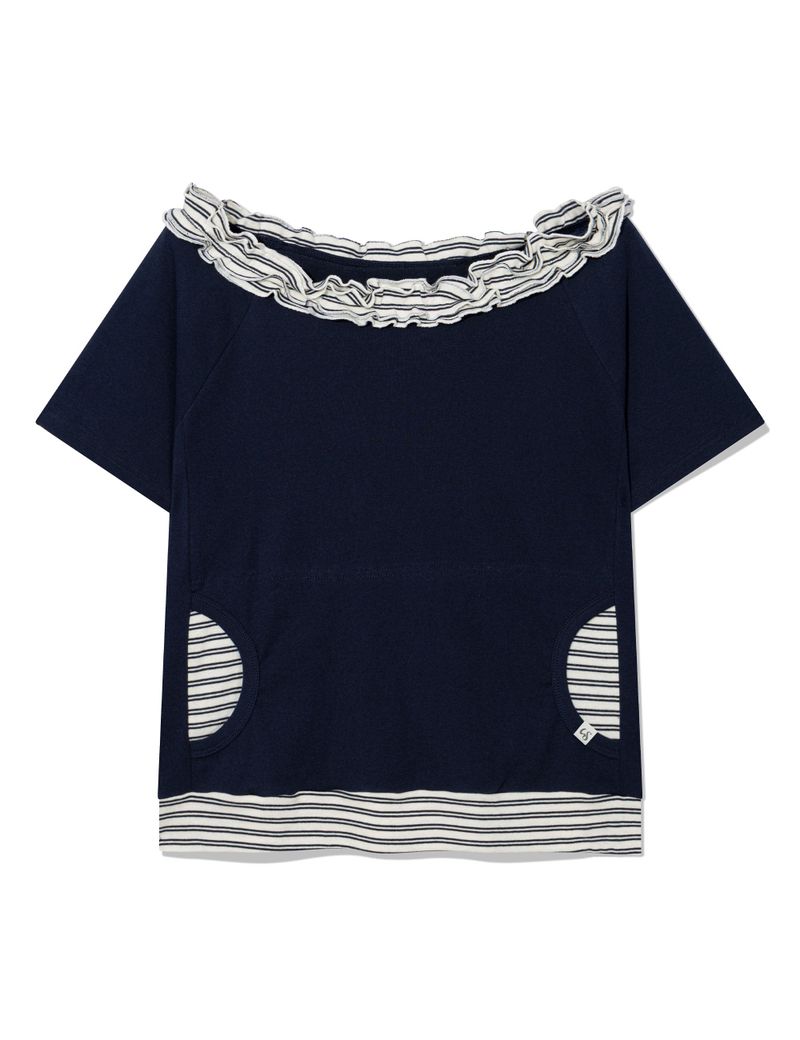 STRIPE FRILL OFF-SHOULDER(NAVY)