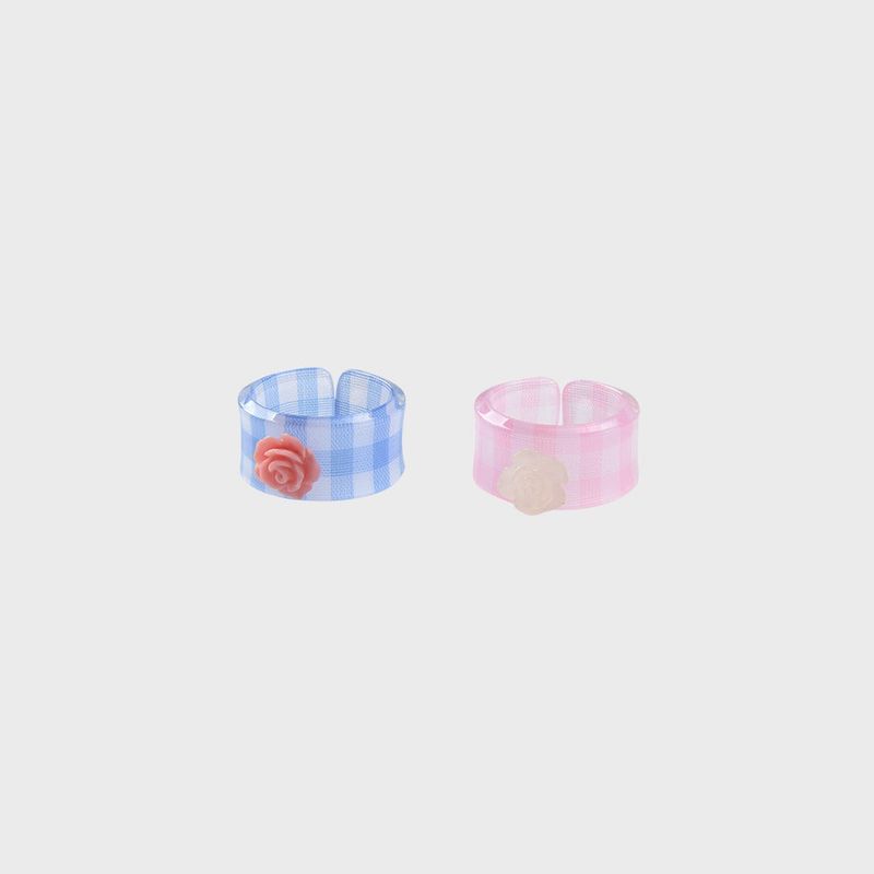 Eireve（エイレブ）の「プチギンガム＆ビローズリングセット（ブルー＆ピンク）（アクセサリー）」