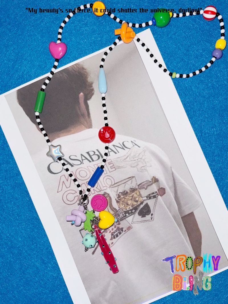 Colourful mixed beads long chain necklace