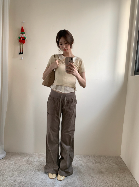 washed cotton bootcut pants