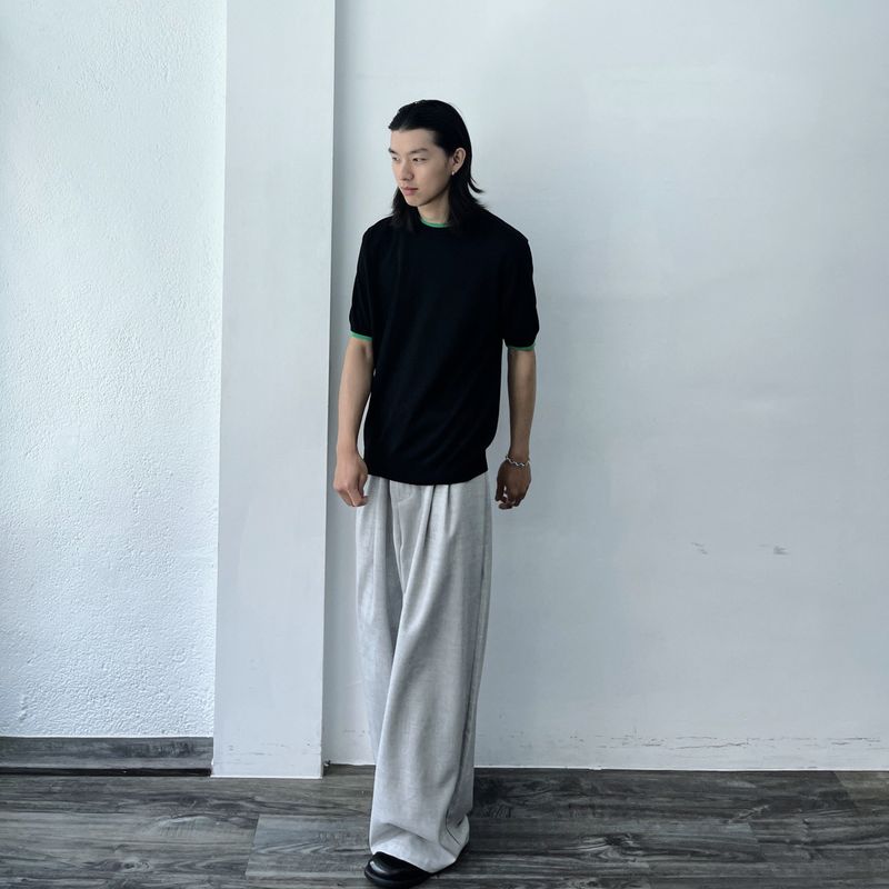 Mist Grey Asymmetric Pleat Trousers