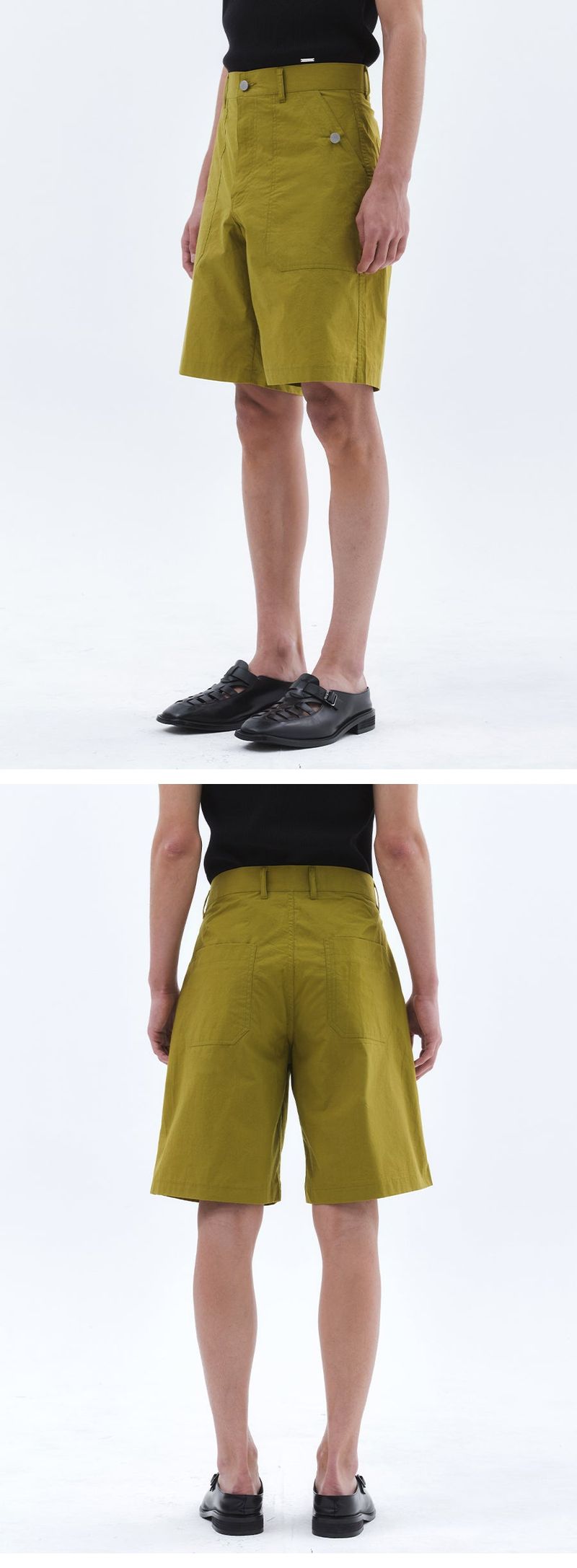 Washed Cotton Fatigue Bermuda Pants_Olive Green  