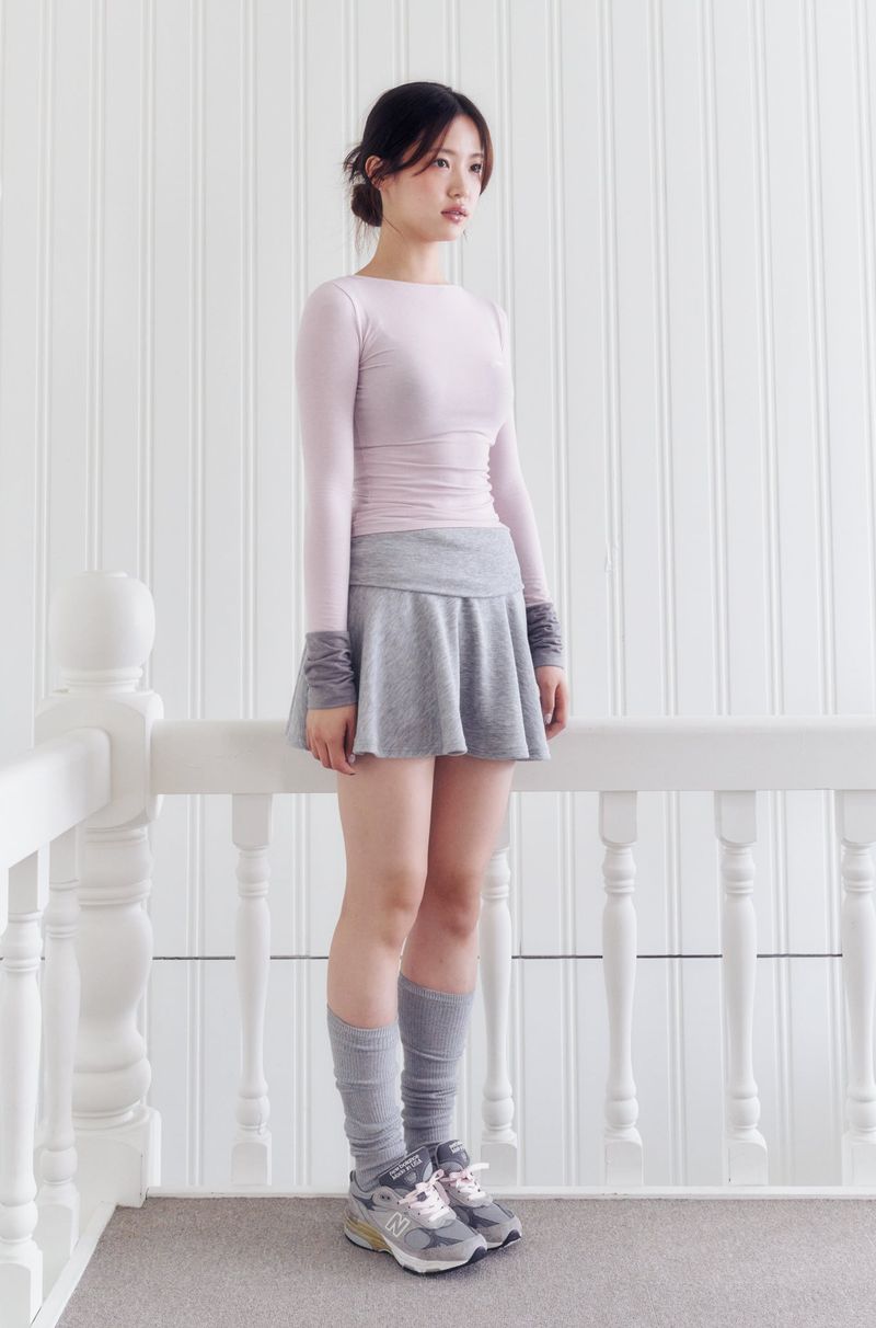 Knit mini flare skirt (GREY)