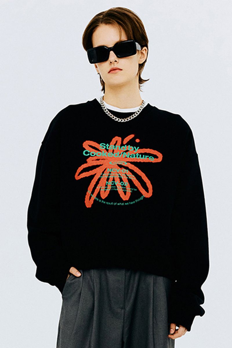 NCOVER(エンカバー)の「ROUND FLOWER LOGO CROP SWEATSHIRT-BLACK(Tops)」