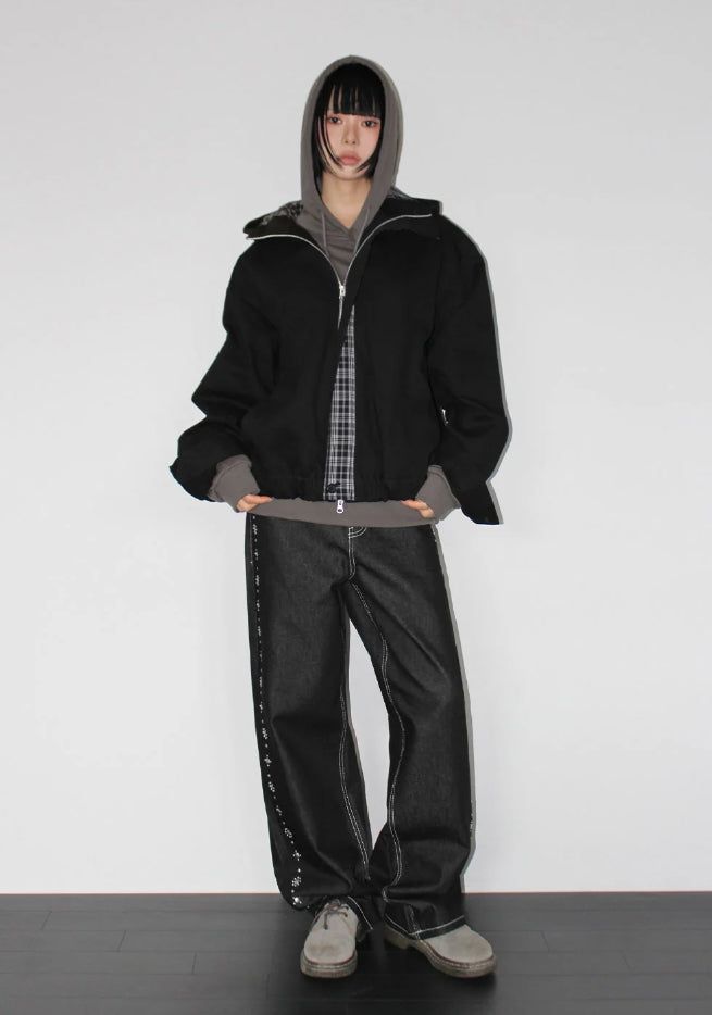 CHECK CONTRAST HOOD JUMPER
