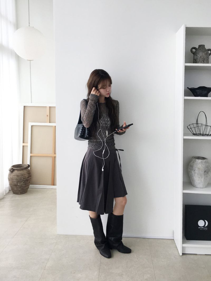 Unbal pleated wrap skirt