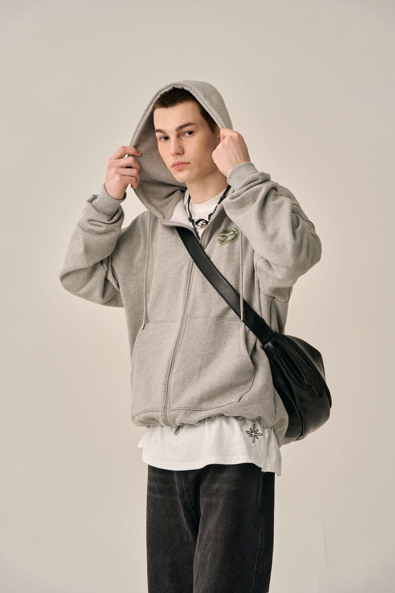 BOTTOM LESS HOOD ZIP-UP - GRAY