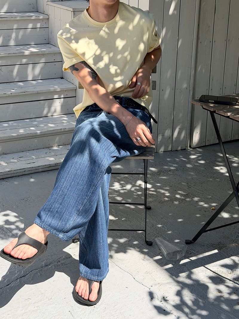 Heavy cotton damage half t-shirts(5color)