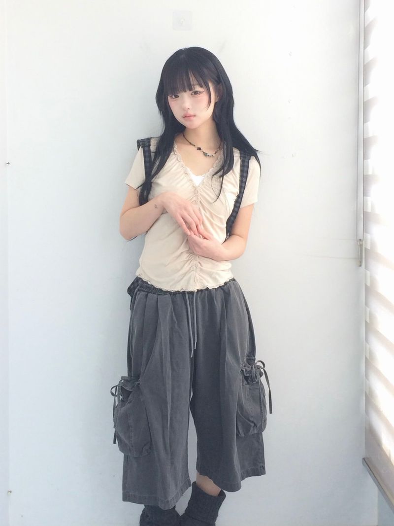 washing ribbon pocket cargo pants