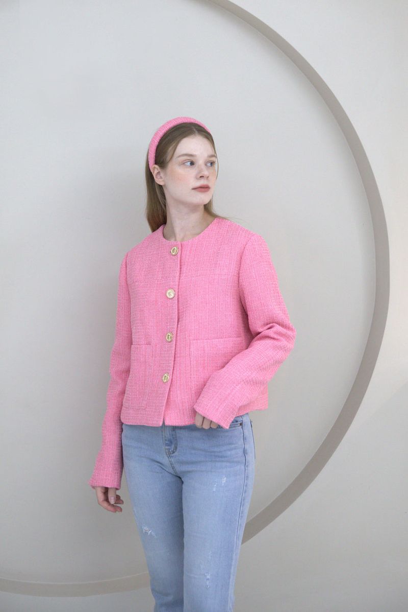 Pink Tweed Button Jacket