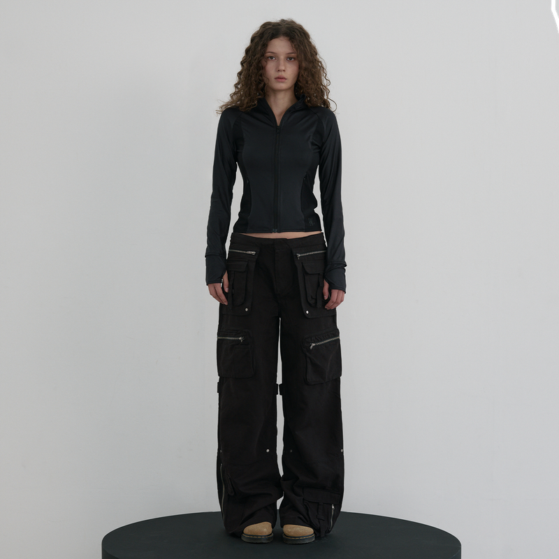 Slim Nylon Fingerhole Zip-up - BLACK