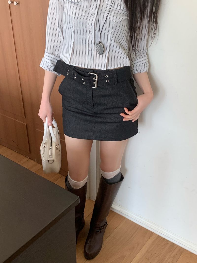 Claude Belt Denim Mini  Skirt