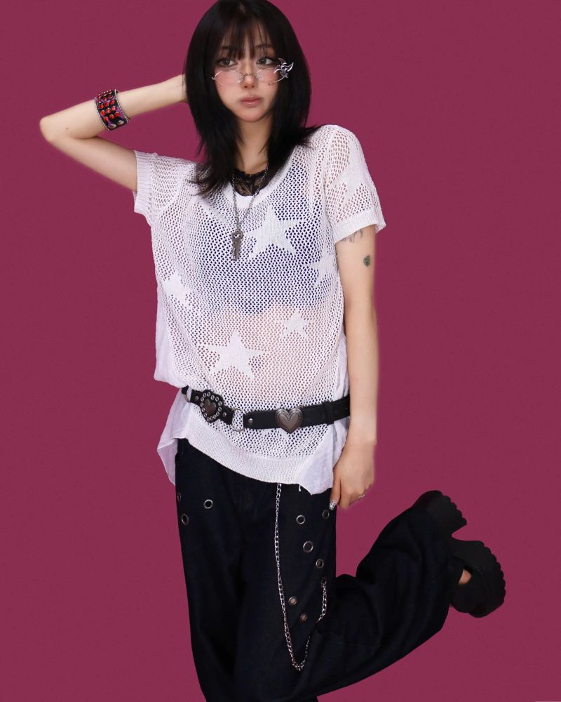 shot eyelet chain wide pants