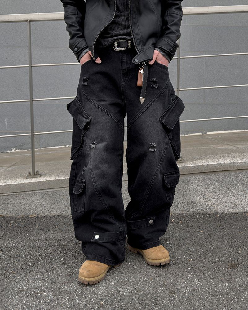 Sel Distressed Cargo Wide Denim