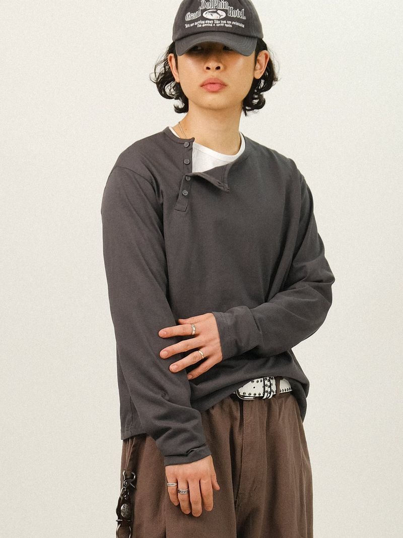 LOOR サイドヘンリーネッククロップロングスリーブ