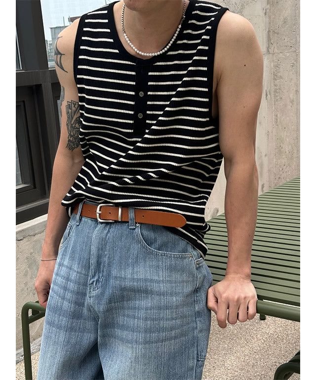 LAURANT（ロラン）の「[S/S] Stripe henry neck sleeveless(3color)（Tops）」