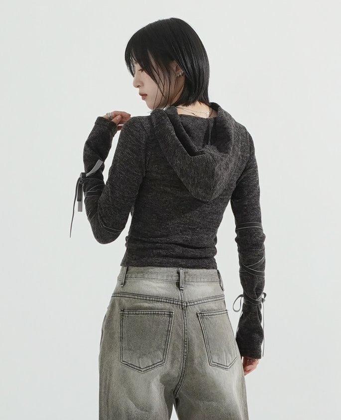 Ballet shirring hooded top