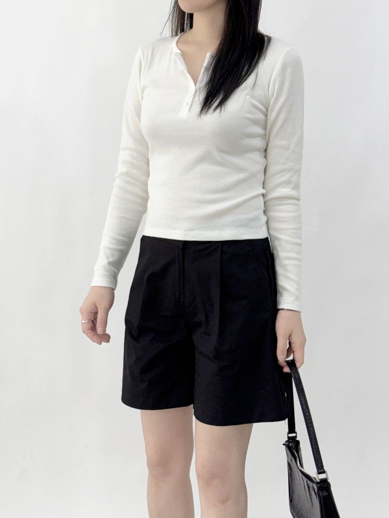 Mik Button Color Block Long Sleeve T-shirt