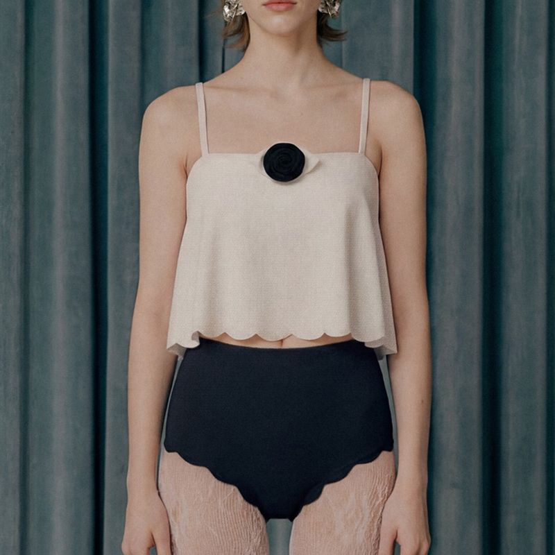 Rose Corsage Frill-top High-waist Bikini