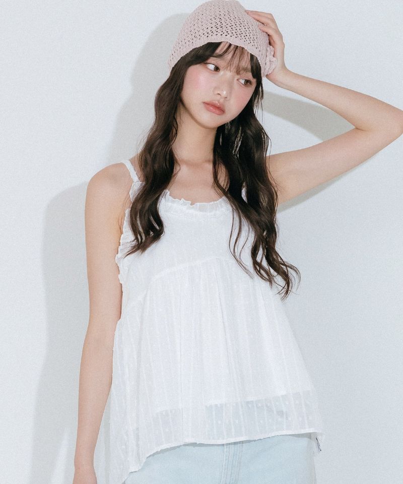 mellotory（メロートリー）の「DOT CHIFFON SLEEVELESS BLOUSE (WHITE)（Tops）」