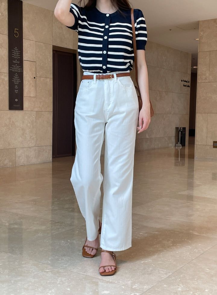 Bully Herringbone Cotton Banding Wide Pants