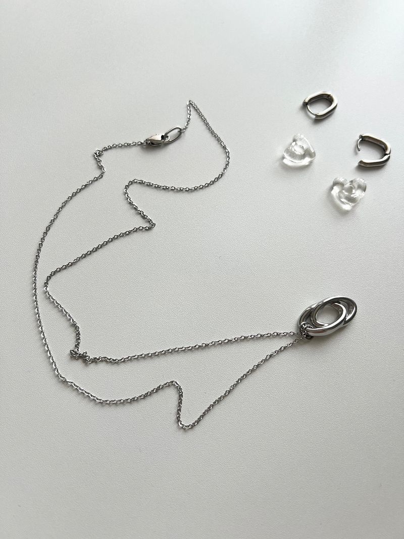 vbb vertical steel long double twin ring layered ball long necklace stainless steel