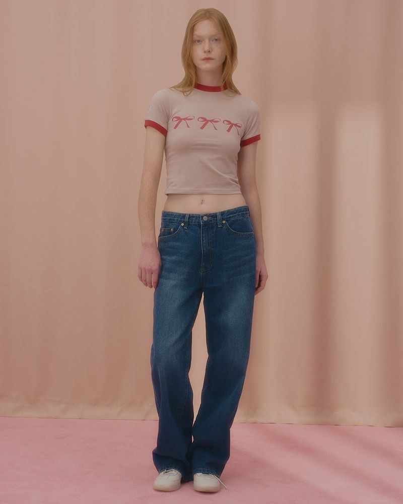 TRIPLE RIBBON RINGER TSHIRT-BEIGE