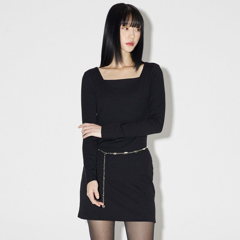 スクエアスリムミニドレス / Square Slim Mini Dress [BLACK]